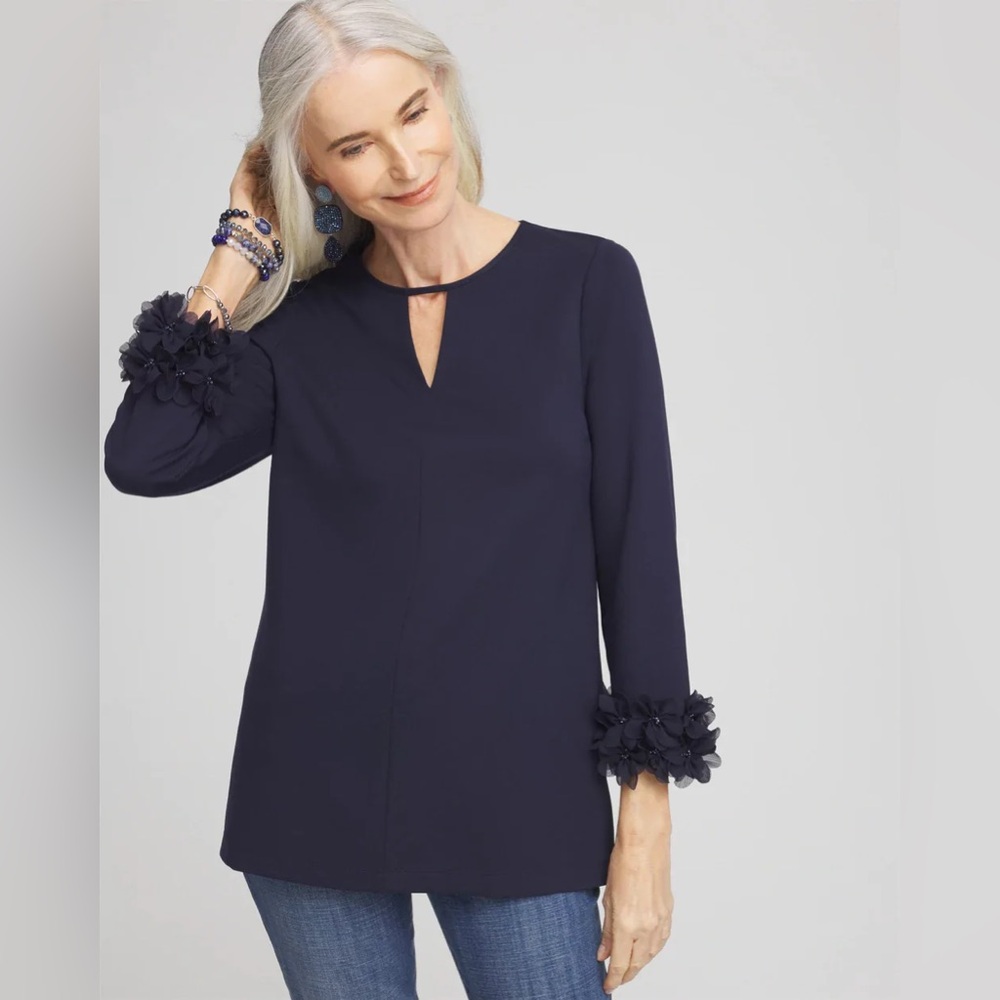 Chico’s 2 Blue Ponte Blouse